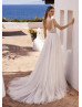 Scoop Neck Ivory Beaded Lace Glitter Tulle Dazzling Wedding Dress